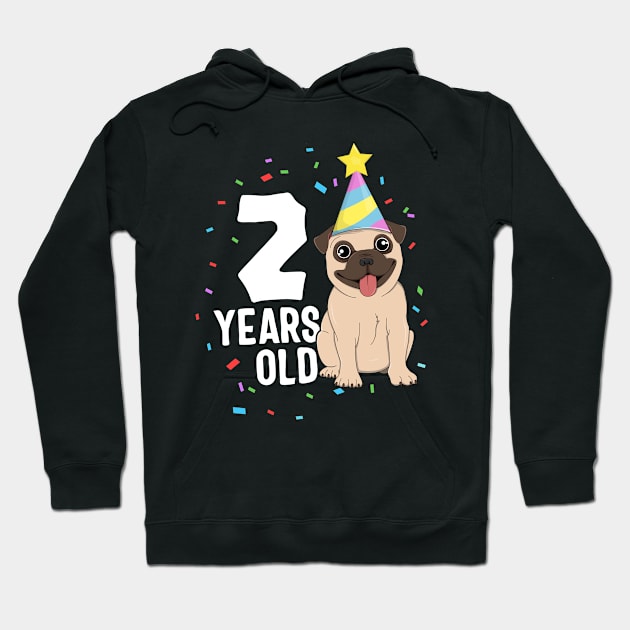 2 Years Old Birthday Pug Dog Lover Party 2nd Birthday Kid Hoodie by 14thFloorApparel